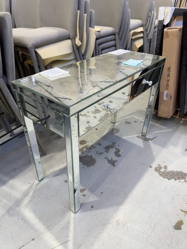 NEW REFLECTIONS 2 DRAWER MIRRORED CONSOLE AU0065 **BROKEN GLASS, SOLD AS IS**