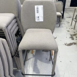 EX HIRE BEIGE MATERIAL UPHOLSTERED BAR CHAIR, SOLD AS IS