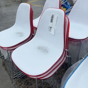 EX HIRE - RED GLOSS ACRYLIC CHAIR WITH WHITE SEAT, SOLD AS IS