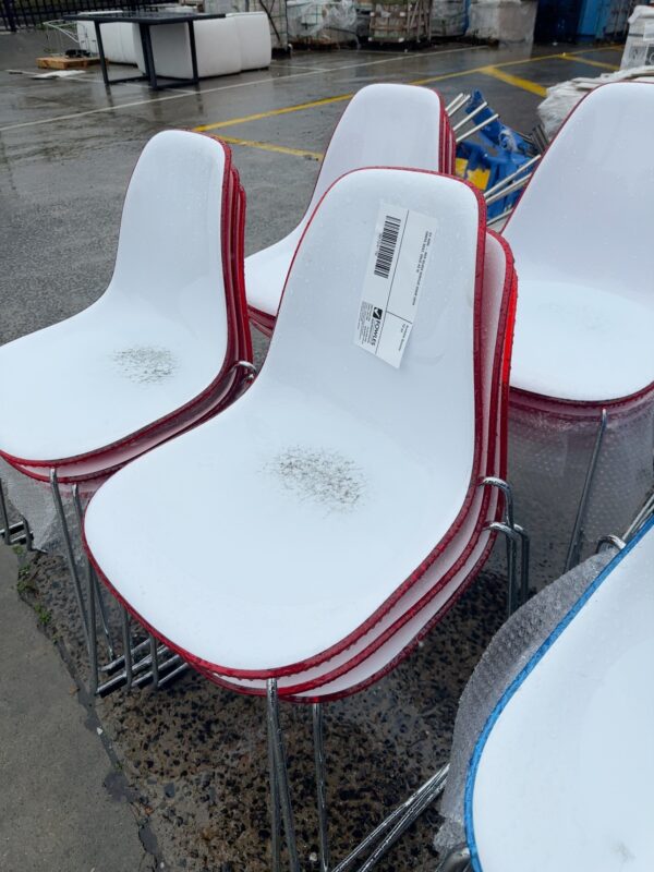 EX HIRE - RED GLOSS ACRYLIC CHAIR WITH WHITE SEAT, SOLD AS IS