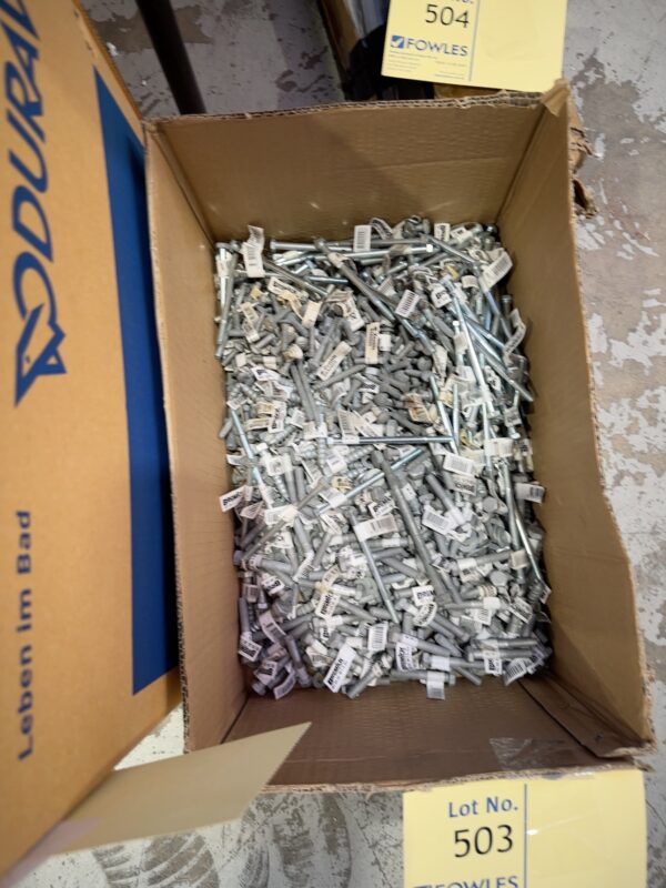 BOX OF HARDWARE STORE STOCK - SCREWS, BOLTS ETC SOLD AS IS