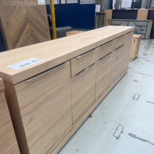 EX DISPLAY ATLAS NATURAL MESSMATE BUFFET 2400MM, SLEEK MINAMALIST HANDLES, RRP$2890, SOLD AS IS