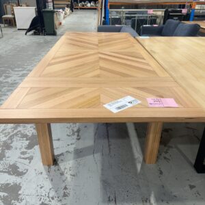 EX DISPLAY FLINDERS 1800MM NATURAL MESSMATE EXTENDING DINING TABLE, EXTENDS TO 2700MM, HERRINGBONE DESIGN, **SOME CLICKING ON EXTENSION** SOLD AS IS RRP$2365