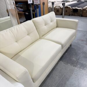 NEW 2.5 SEATER IVORY COLOUR SOFA, THICK LEATHER FROM BRAZIL, NATURAL WOOD FEET