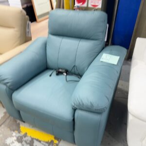 NEW BLUE ELECTRIC SINGLE RECLINER , THICK LEATHER FROM BRAZIL, NATURAL WOOD FEET