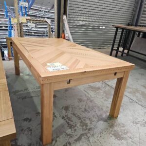 EX DISPLAY FLINDERS MESSMATE NATURAL HERRINGBONE 2100MM EXTENSION DINING TABLE, EXTENDS TO 3000MM, SOLD AS IS