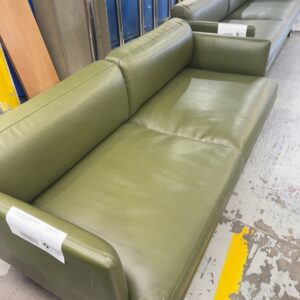 EX HIRE GREEN PU 3 SEATER MODERN MID CENTURY COUCH, SOLD AS IS