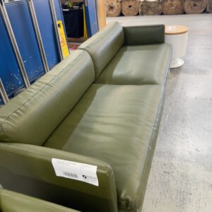 EX HIRE GREEN PU 3 SEATER MODERN MID CENTURY COUCH, SOLD AS IS