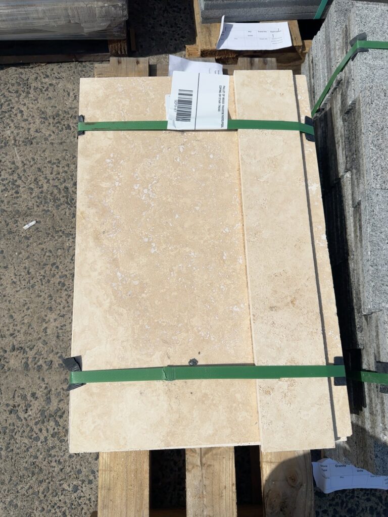 PALLET OF MIXED TRAVERTINE PAVERS/POOL COPING OR STAIR TREADS