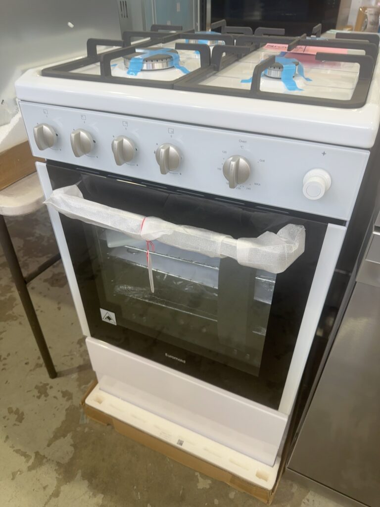 EX DISPLAY EUROMAID EFS54FC-SGW WHITE 540MM ALL GAS FREESTANDING OVEN, RRP$760, WITH 3 MONTH WARRANTY