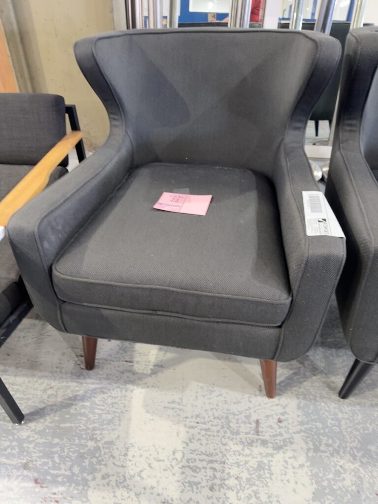 EX STAGING FURNITURE - DARK GREY ARMCHAIR, SOLD AS IS