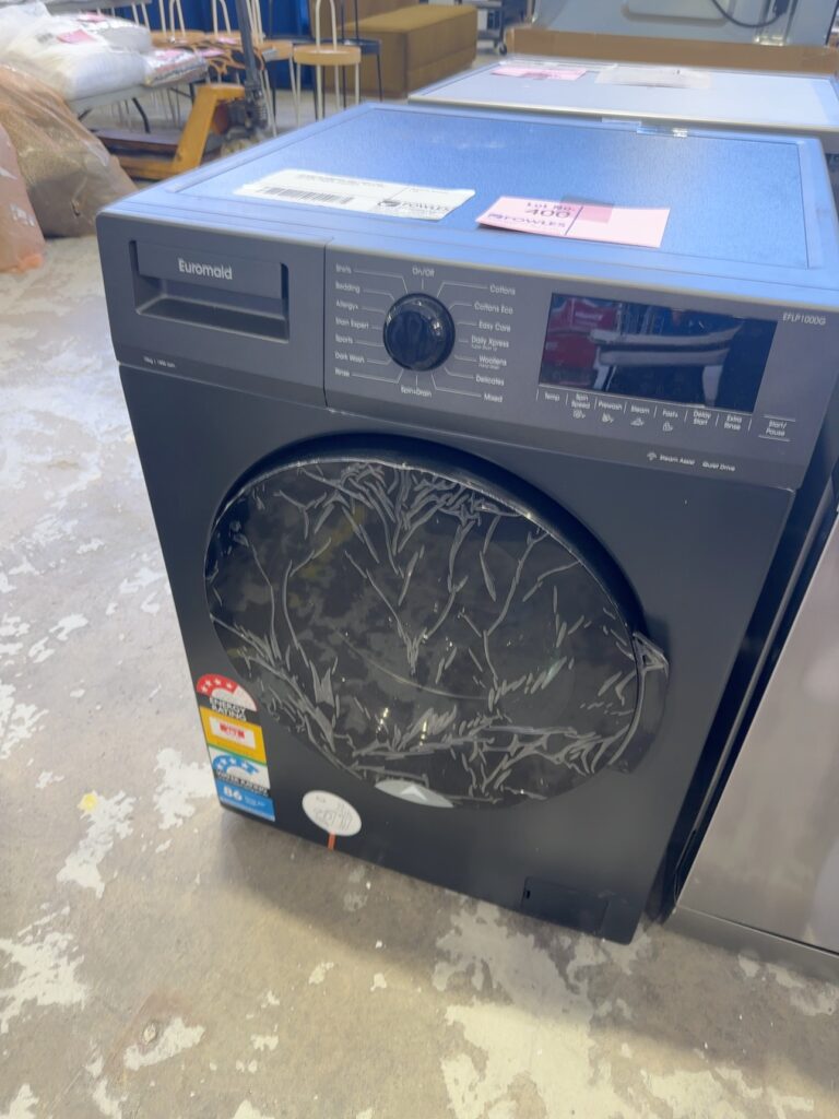 EX DISPLAY EUROMAID 10KG FRONT LOAD WASHING MACHINE, EFLP1000G, BLACK RRP$985 WITH 3 MONTH WARRANTY