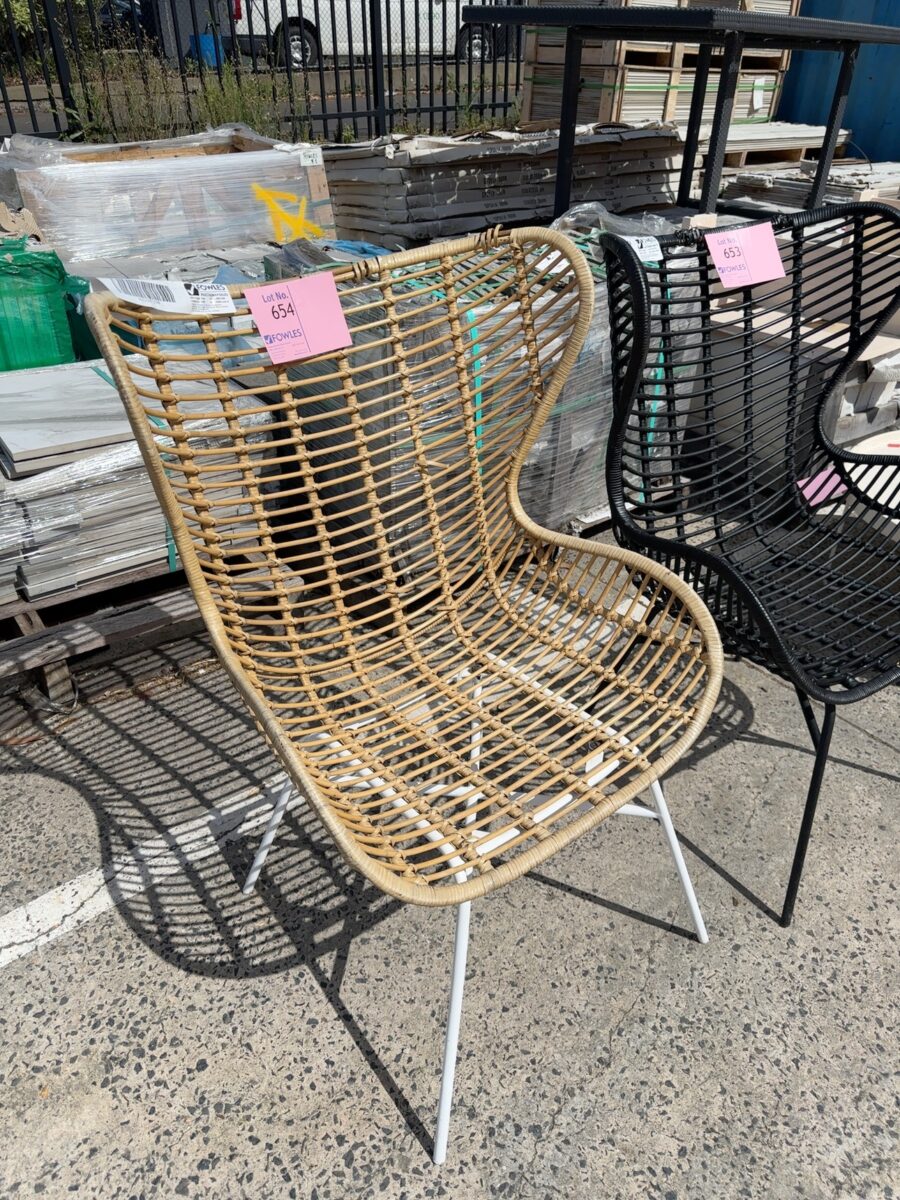 EX STAGING FURNITURE - NATURAL CANE OUTDOOR CHAIR SOLD AS IS