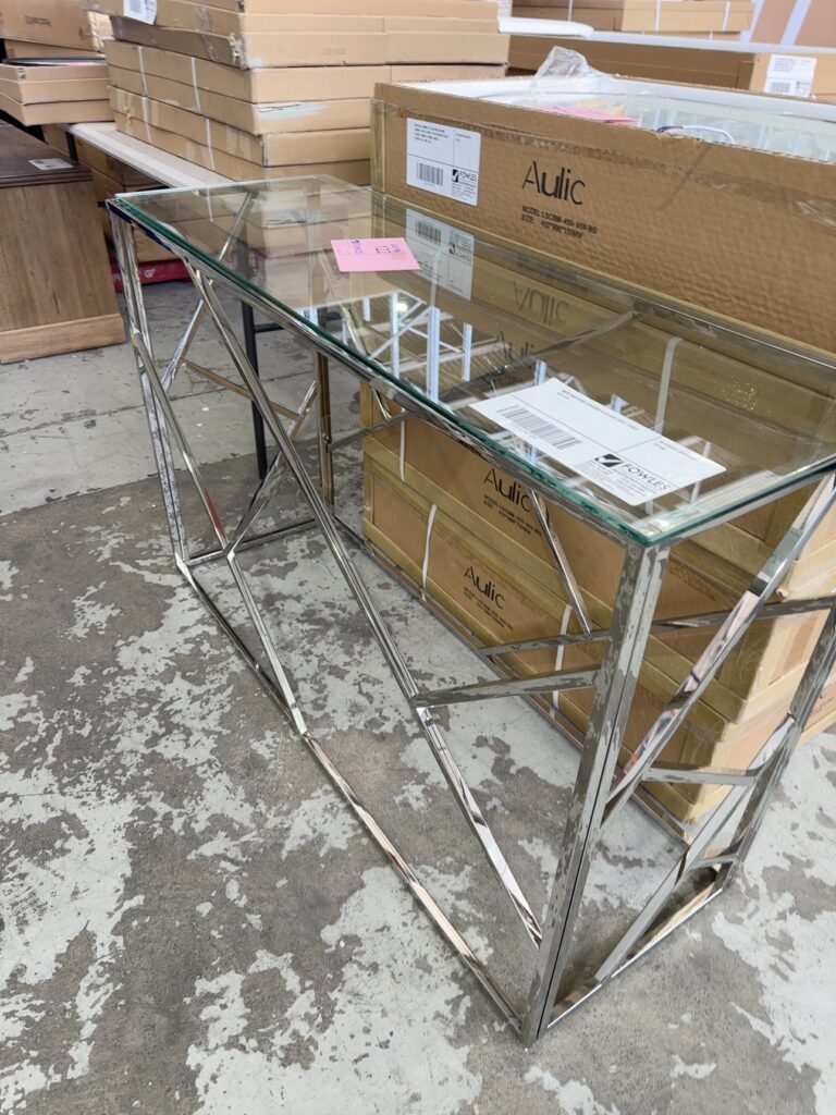 NEW MODERN CHROME & GLASS SIDE TABLE AU1123