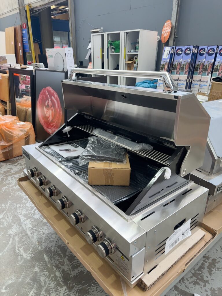 EX DISPLAY EURO 1200MM BUILT IN BBQ, EAL1200RBQH 6 BURNER S/STEEL, **HANDLE SUPPORTS PITTED**, SOLD AS IS, 3 MONTH WARRANTY