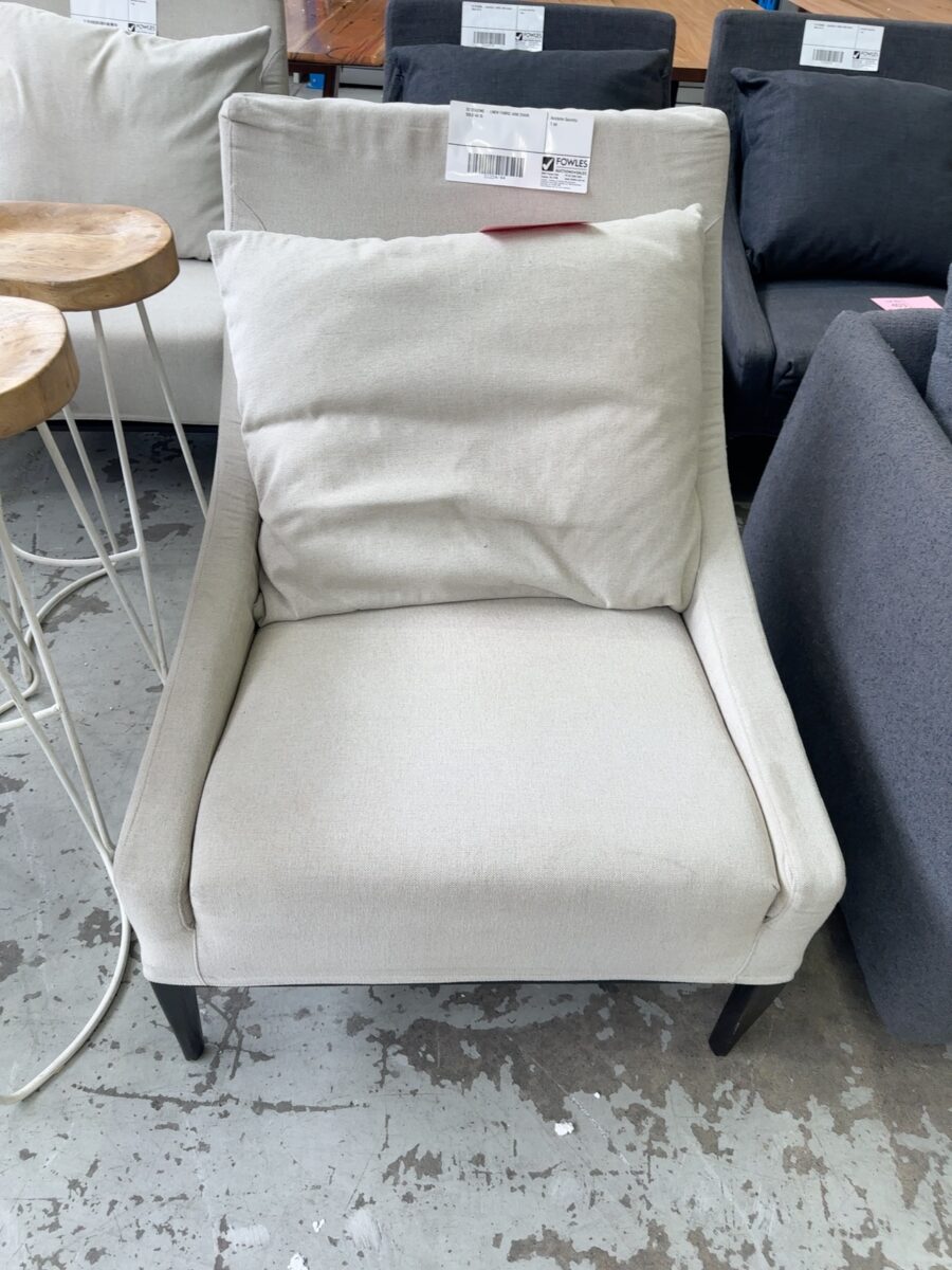 EX STAGING - LINEN FABRIC ARM CHAIR, SOLD AS IS