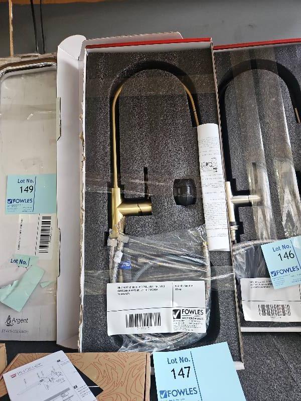 NEW HAFELE 566.68.840 PULL OUT TAP, GOLD GOOSENECK RRP$989, WITH 12 MONTH WARRANTY