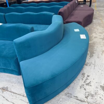 EX HIRE - TEAL VELVET CURVED BENCH SEAT SOLD AS IS