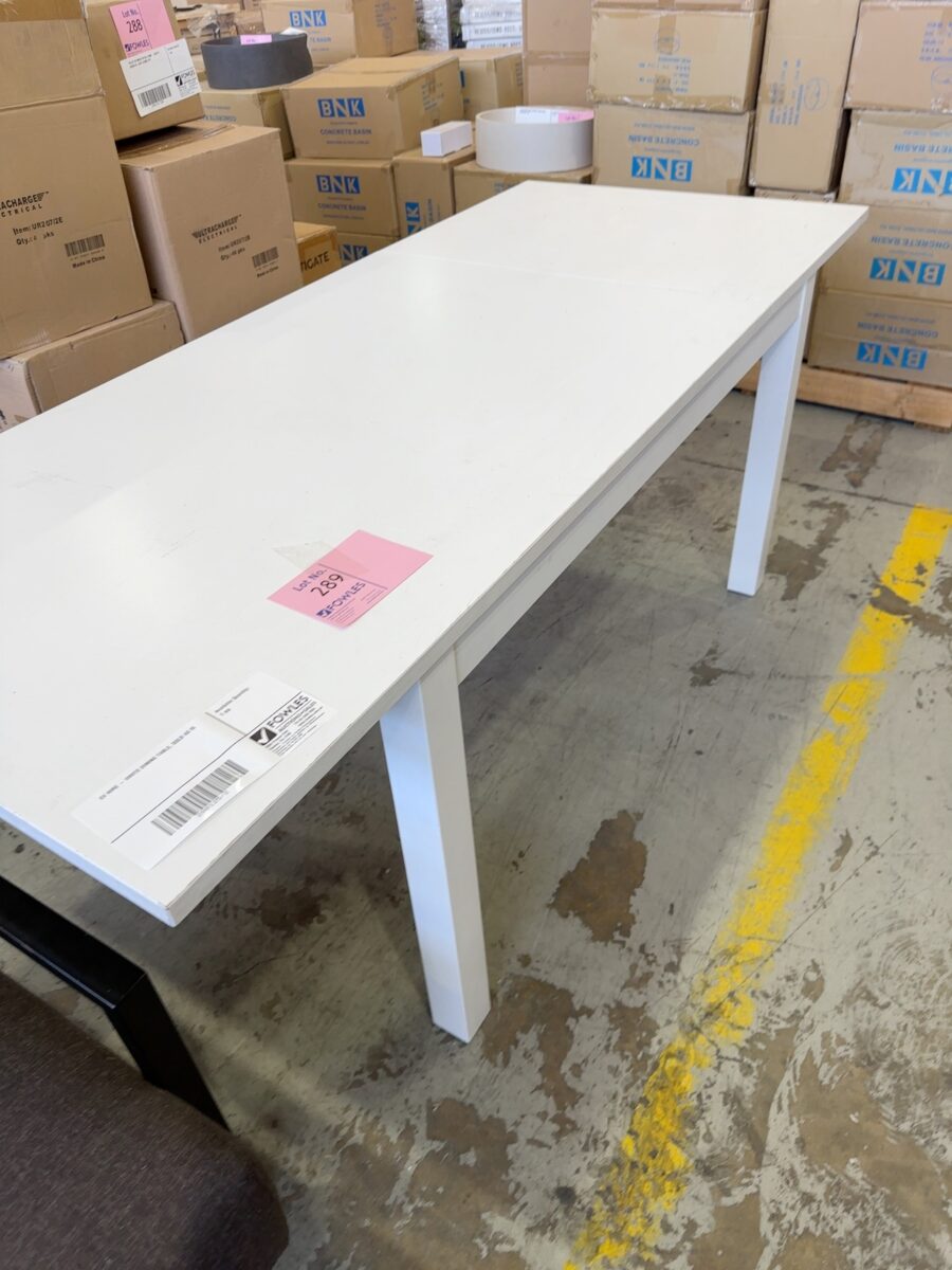 EX HIRE - WHITE DINING TABLE, SOLD AS IS