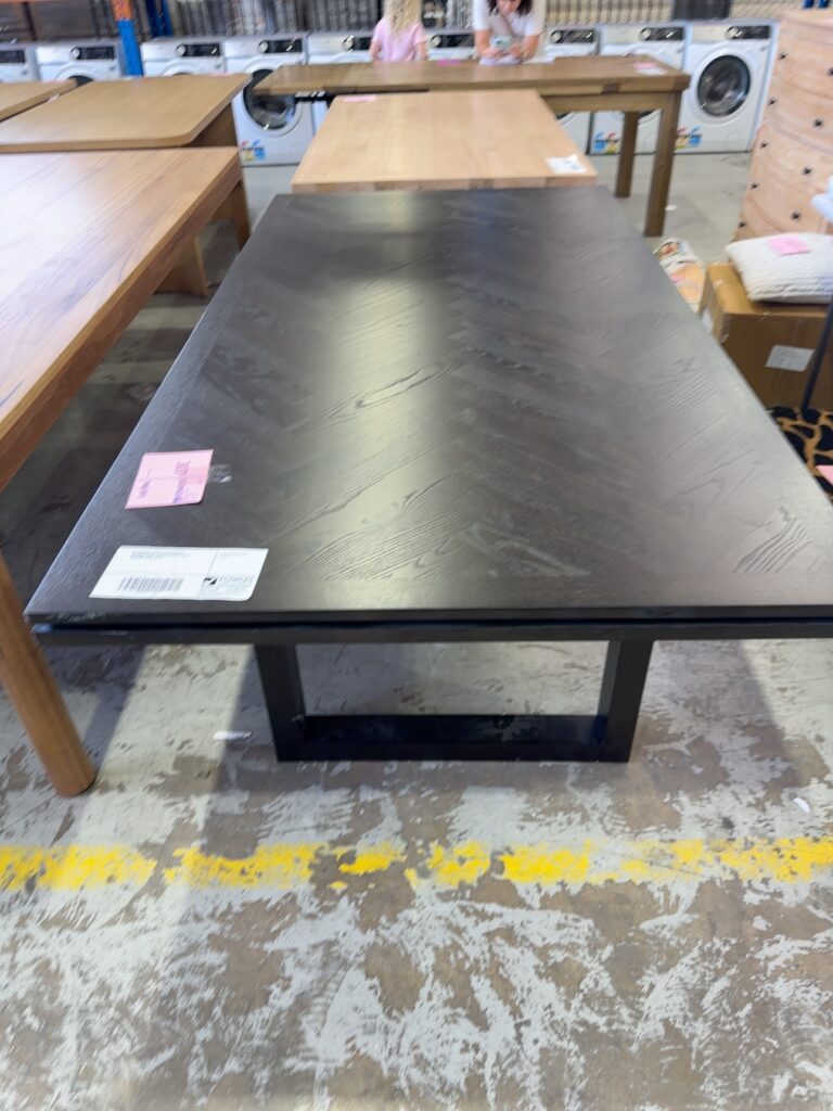 EX DISPLAY ADLEY JAPAN BLACK HERRINGBONE TIMBER DINING TABLE, 2000MM, SOLD AS IS