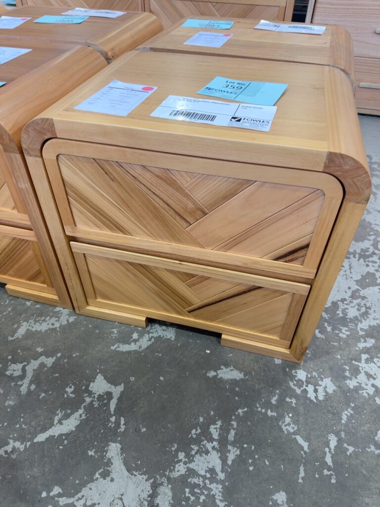 EX DISPLAY EVA MESSMATE TIMBER BEDSIDE TABLE, SOLD AS IS