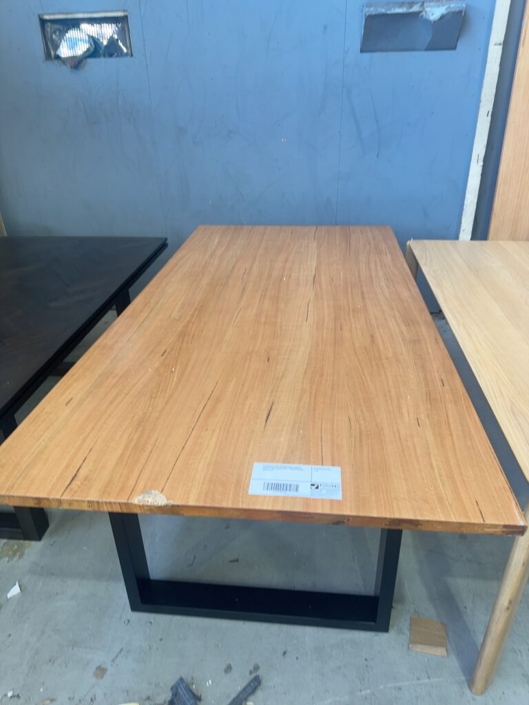 EX DISPLAY LUCA 2400MM MARRI TIMBER DINING TABLE, SOLD AS IS **DAMAGED END, SOLD AS IS**