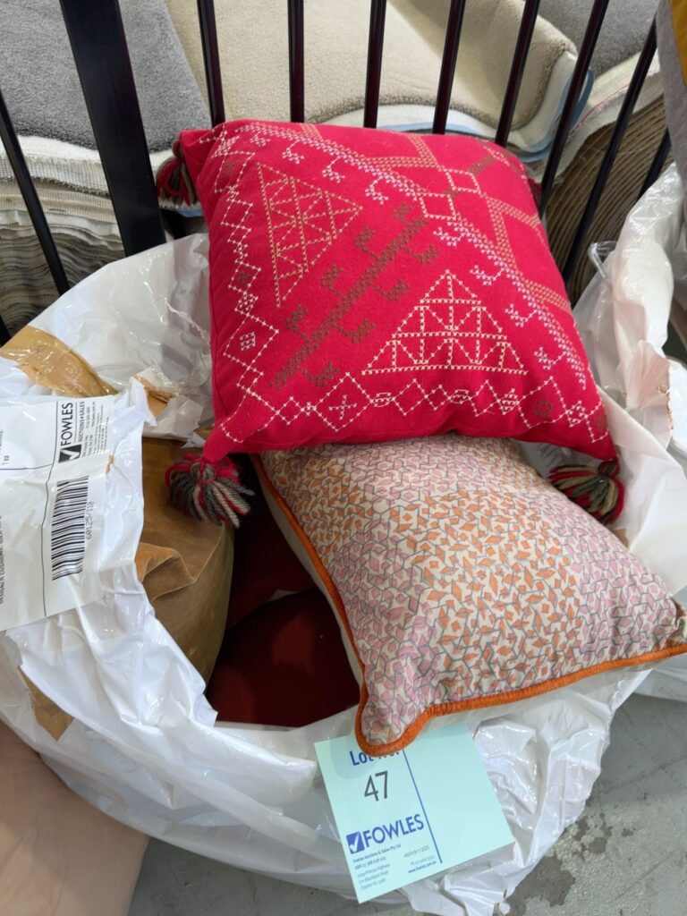 EX STAGING ITEMS - BAG OF ASSORTED DESIGNER CUSHIONS, SOLD AS IS