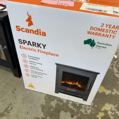 DAMAGED BOX STOCK - SCANDIA SPARKY ELECTRIC FIRE FREESTANDING, MISSING REMOTE, SOLD AS IS