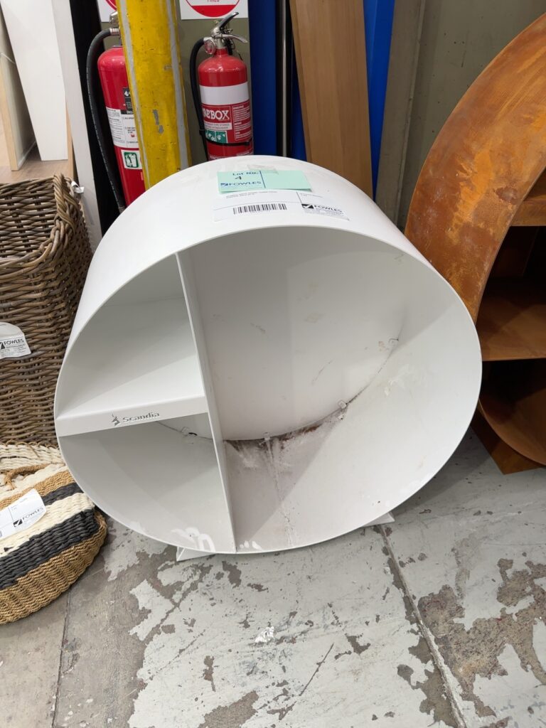 SCANDIA WHITE ROUND 750MM WOOD STORAGE SOLD AS IS