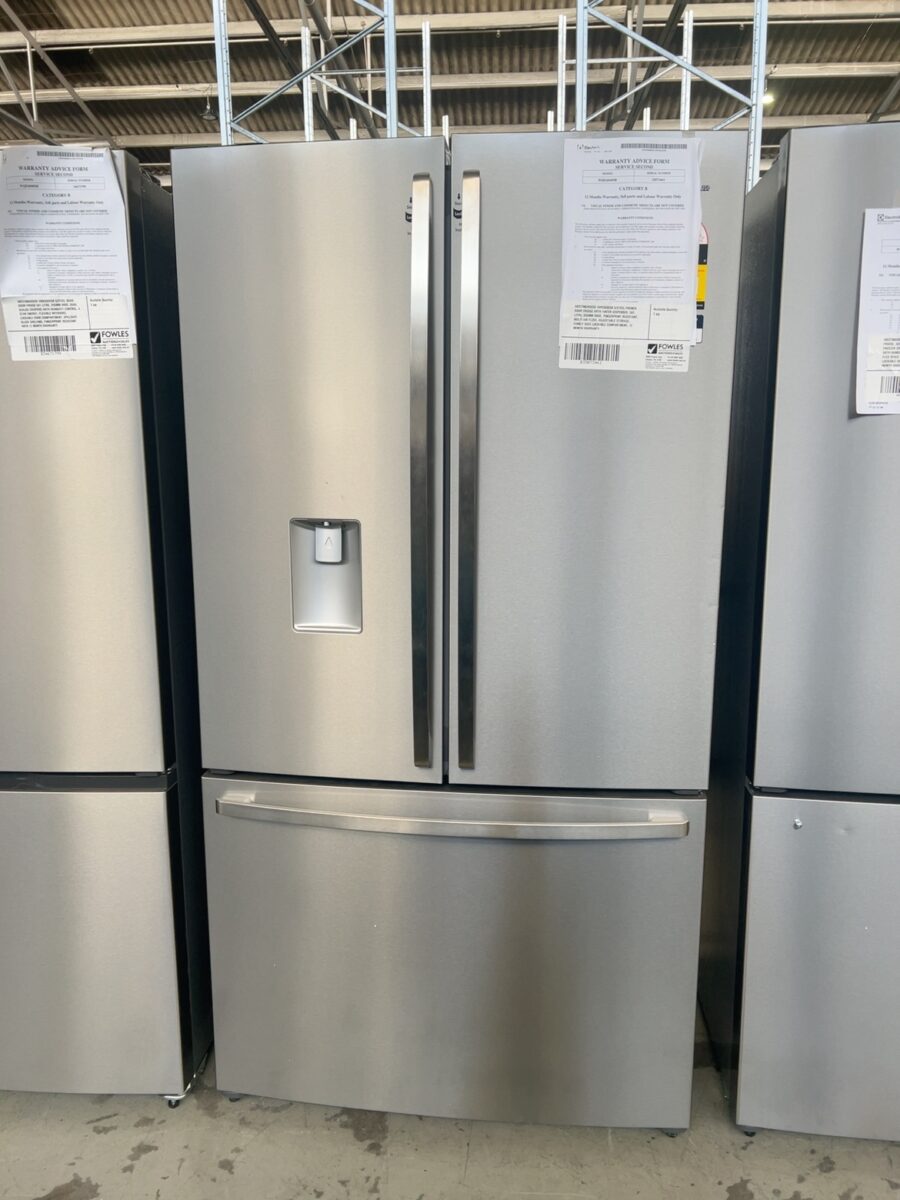 WESTINGHOUSE WHE6060SB S/STEEL FRENCH DOOR FRIDGE WITH WATER DISPENSER, 565 LITRE, 896MM WIDE, FINGERPRINT RESISTANT, MULTI AIR FLOW, ADJUSTABLE STORAGE, FAMILY SAFE LOCKABLE COMPARTMENT, 12 MONTH WARRANTY