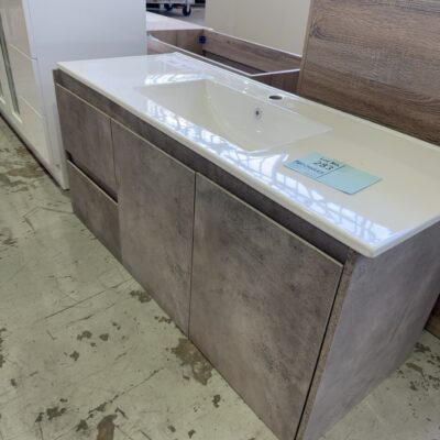 NEW LOLA WALL HUNG 1200MM VANITY, GREY FINGER PULL CABINET WITH CRYSTAL CERAMIC TOP, CAW11-1200L & CT28-1200 **2 BOXES ON PICK UP** RRP$1210