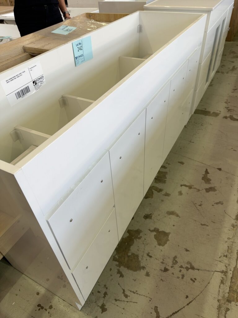 NEW 1500MM DOUBLE BOWL VANITY, GLOSS WHITE, CABINET ONLY, ROCKY CA12