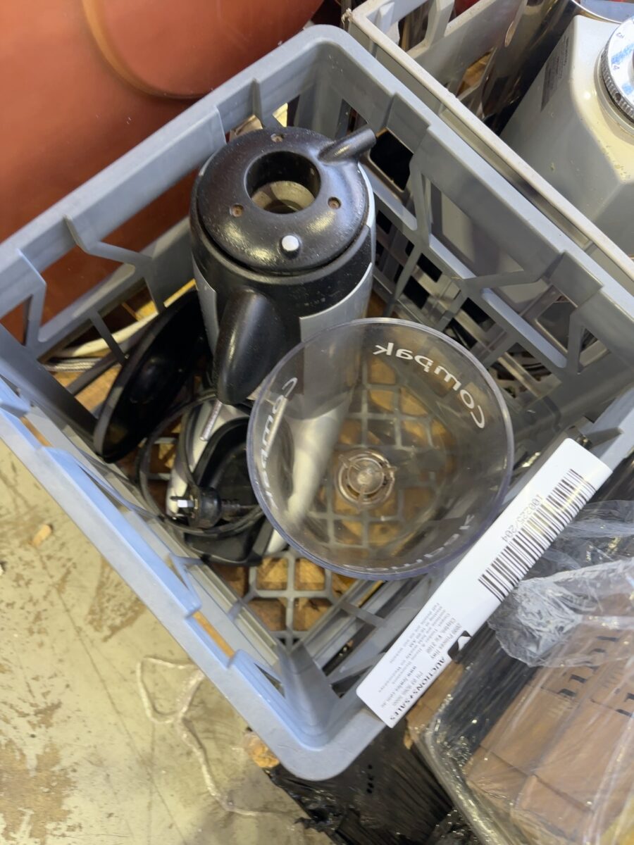 EX CATERING EQUIPMENT - BOX WITH COFFEE MAKING ACCESSORIES - COFFEE GRINDER ETC, SOLD AS IS