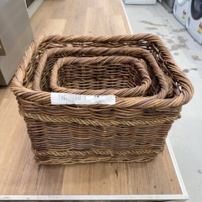 BRAND NEW DESIGNER SET OF 3 CANE BASKETS WITH HANDLES RRP$449