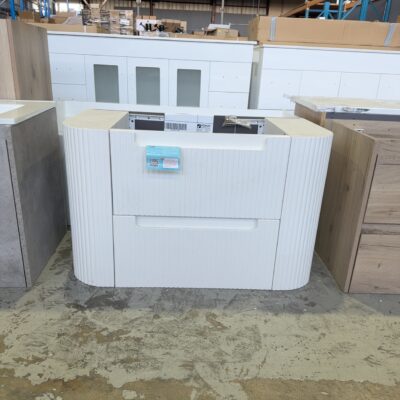 NEW CURVED FLUTED 900MM WALL HUNG CABINET, NO TOP, AULIC RRP$1790