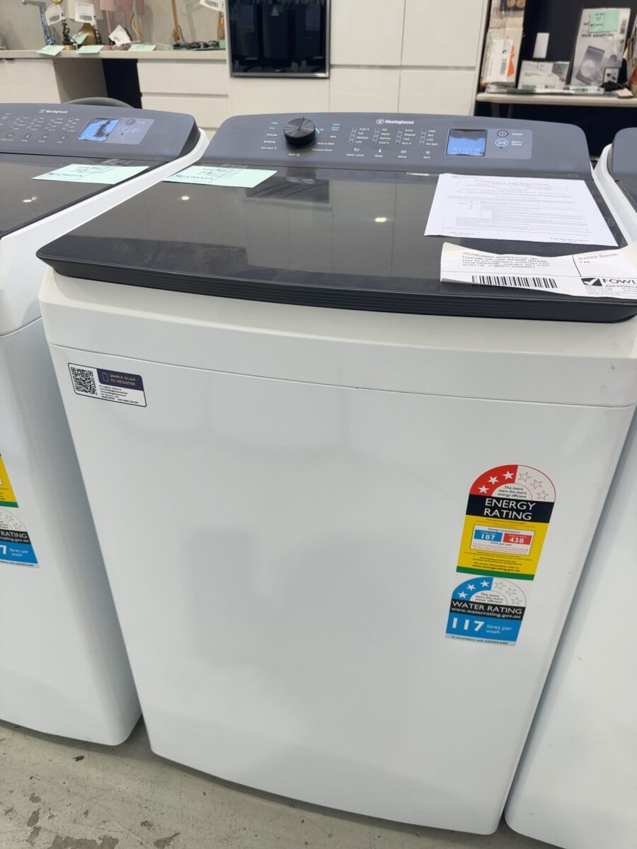 WESTINGHOUSE WWT8084J7WA, 8KG EASYCARE TOP LOAD WASHING MACHINE, EASY TO USE CONTROLS, EVERYDAY FAST WASH PROGRAMS, DURABLE SOFT CLOSE GLASS LID, 12 MONTH WARRANTY