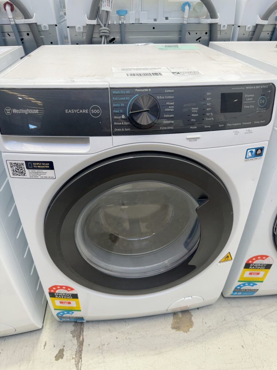 WESTINGHOUSE WWW9024M5WA FRONT LOAD COMBINATION WASHER/DRYER, 9KG WASHER, 5KG DRYER, INVERTER MOTOR, 15 WASH PROGRAMS, 12 MONTH WARRANTY