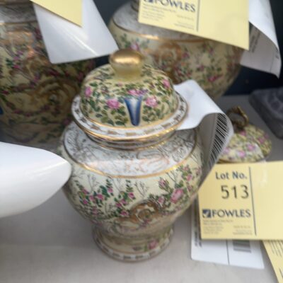 EX STAGING - YELLOW CHINESE PATTERN JAR, MEDIUM SIZE, SOLD AS IS