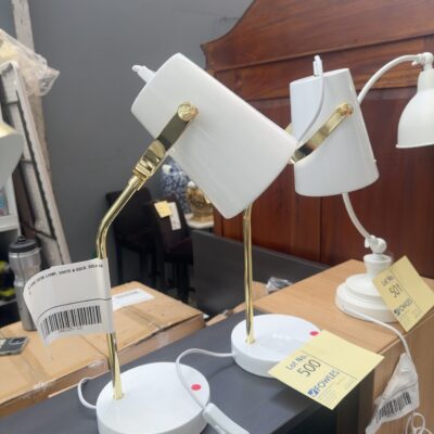 EX HIRE DESK LAMP, WHITE & GOLD, SOLD AS IS