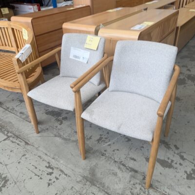 EX DISPLAY ASTON OAK AND SILVER UPHOLSTERED DINING CHAIR, SOLD AS IS