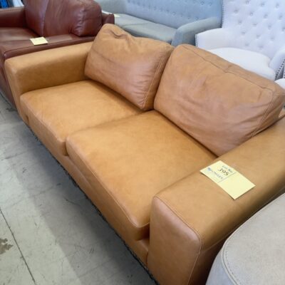 EX DISPLAY CINDY SOFA 2 SEATER, VINTAGE TAN LEATHER SOLD AS IS