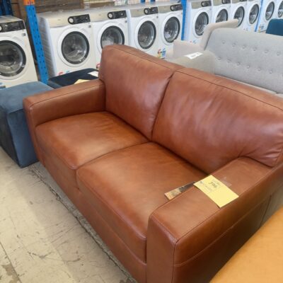 EX DISPLAY DENVER TAN LEATHER 2 SEATER SOFA, SOLD AS IS