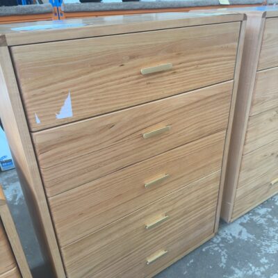 EX DISPLAY MILA MESSMATE TALLBOY, CURVED WITH GOLD HANDLES, RRP$2499 SOLD AS IS