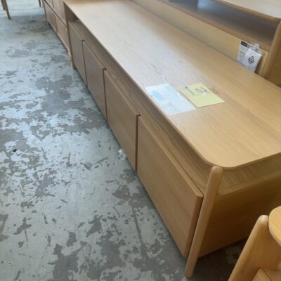 EX DISPLAY ARIES OAK NATURAL ENTERTAINMENT UNIT 2000MM, VENEER LIFTING, SOLD AS IS