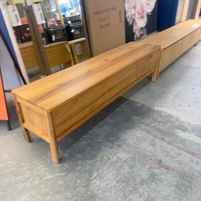 EX DISPLAY ATHENA WORMY CHESTNUT 1800MM ENTERTAINMENT UNIT SOLD AS IS