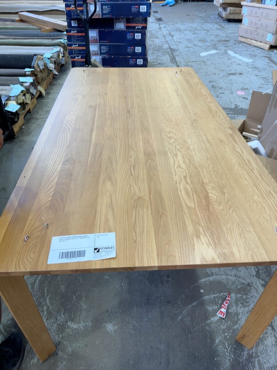 EX DISPLAY AKSEL AMERICAN OAK DINING TABLE, 2400MM, SOLD AS IS **DAMAGED TOP, SOLD AS IS**