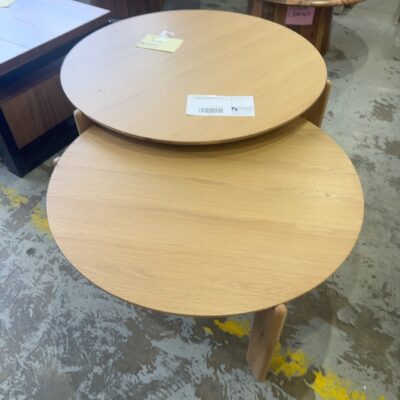 EX DISPLAY ARIES OAK NATURAL SET OF 2 NESTING TABLES, VENEER LIFTING, SOLD AS IS