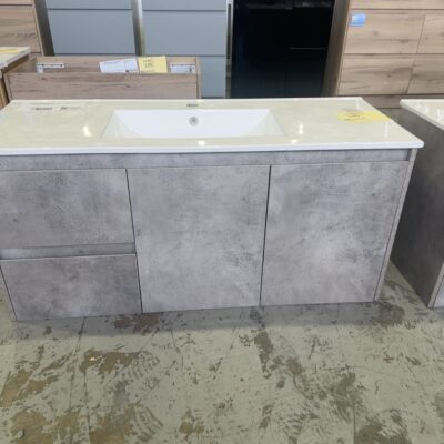 NEW LOLA WALL HUNG 1200MM VANITY, GREY FINGER PULL CABINET WITH CRYSTAL CERAMIC TOP, CAW11-1200L & CT28-1200 **2 BOXES ON PICK UP** RRP$1210