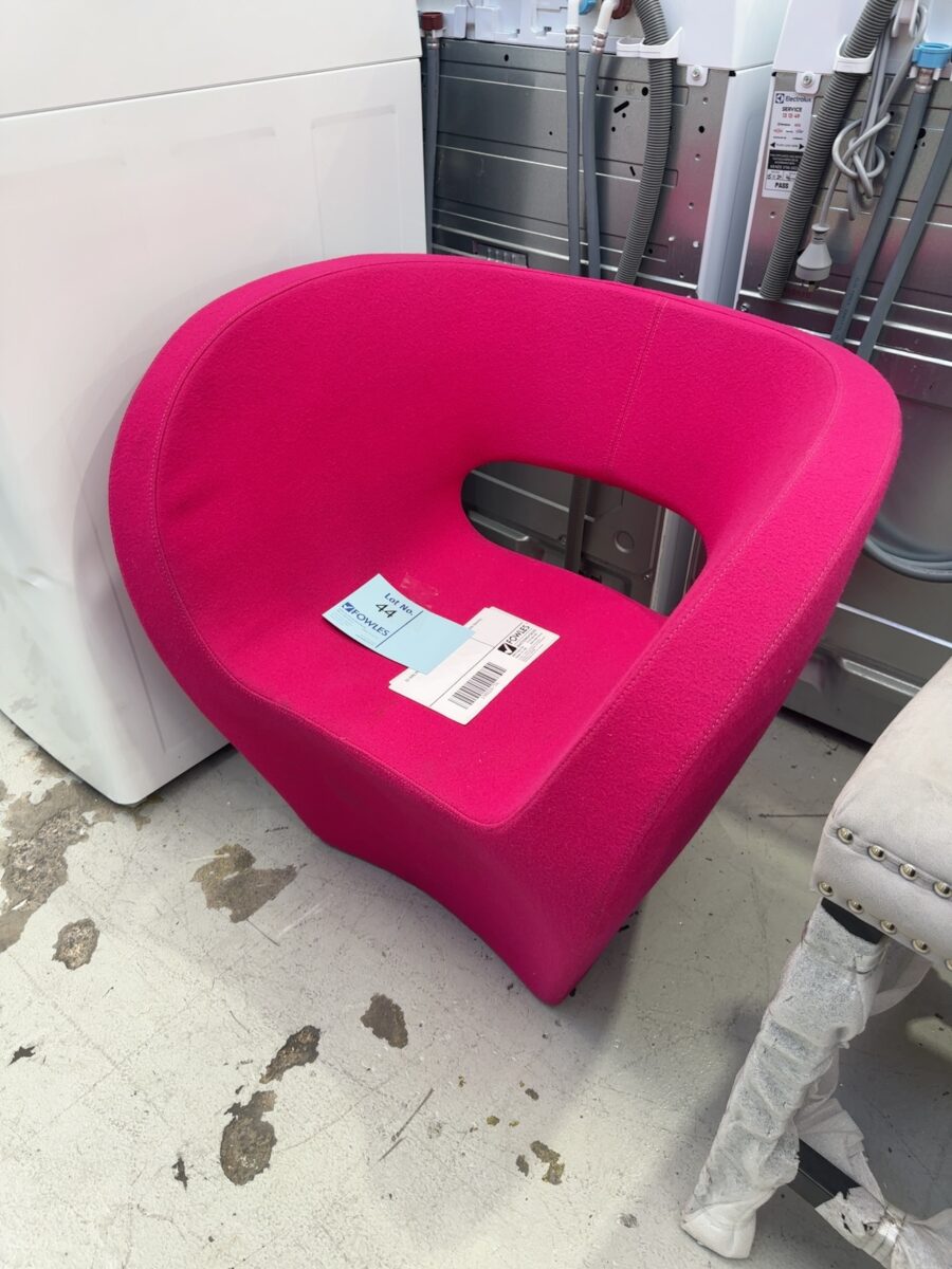 EX HIRE PINK FELT CHAIR, SOLD AS IS