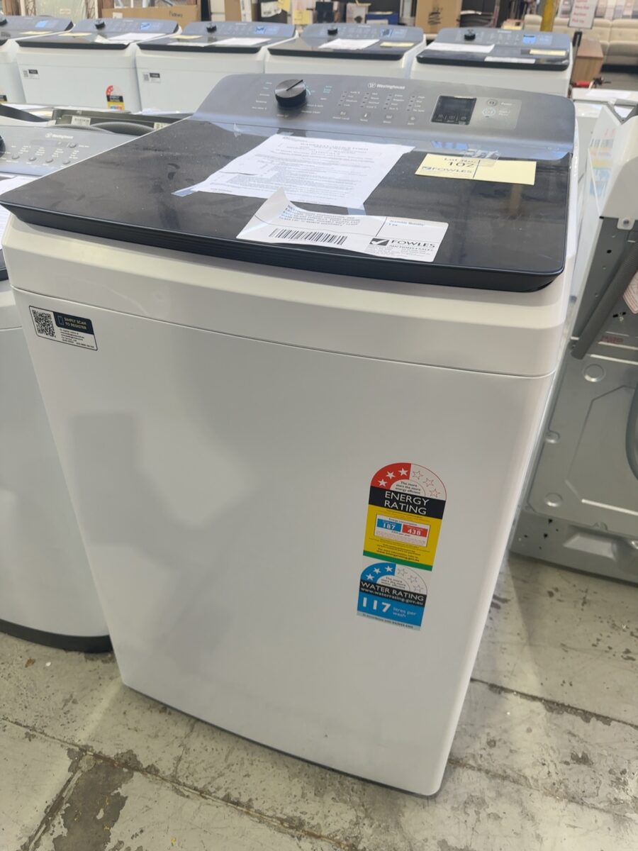 WESTINGHOUSE WWT8084J7WA, 8KG EASYCARE TOP LOAD WASHING MACHINE, EASY TO USE CONTROLS, EVERYDAY FAST WASH PROGRAMS, DURABLE SOFT CLOSE GLASS LID, 12 MONTH WARRANTY